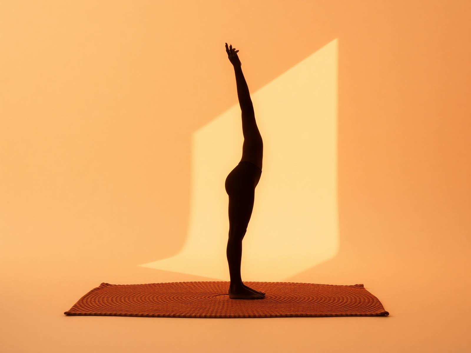 Silhouette in a yoga pose lit by warm golden light